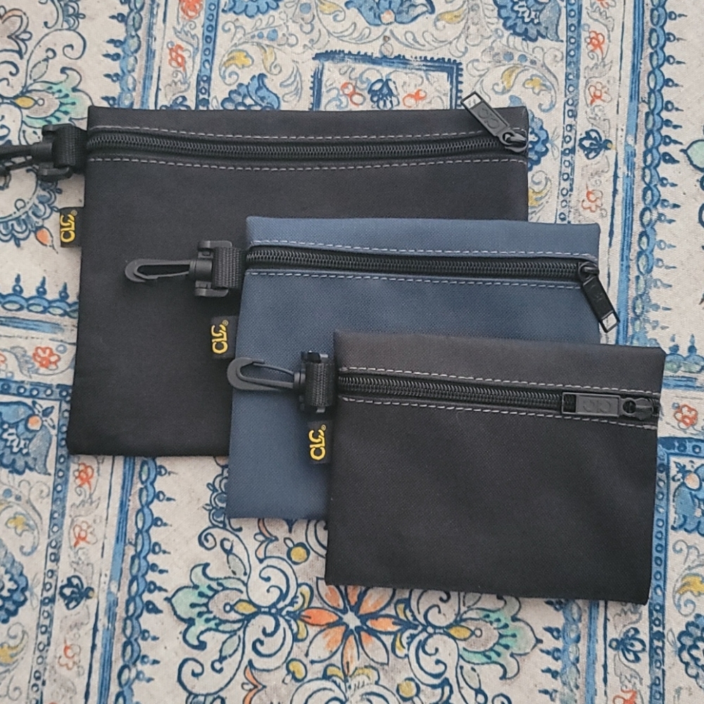 Trio of clipable utility pouches with zippers, new, 3 sizes